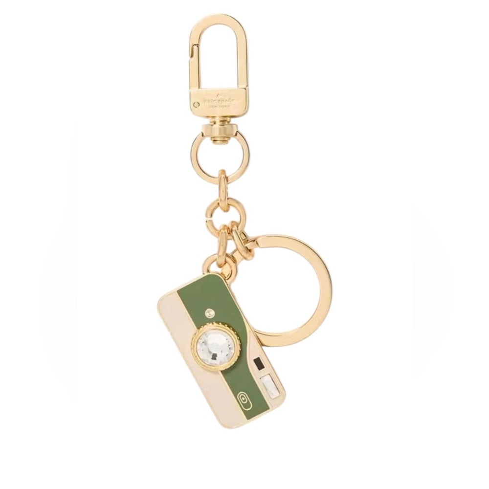 Kate Spade New Picture This Camera Bag Charm Keychain Gold with Green Enamel